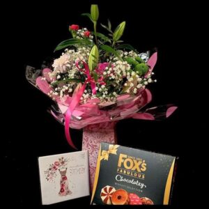 Flower Bouquet, Card & Chocolate Package