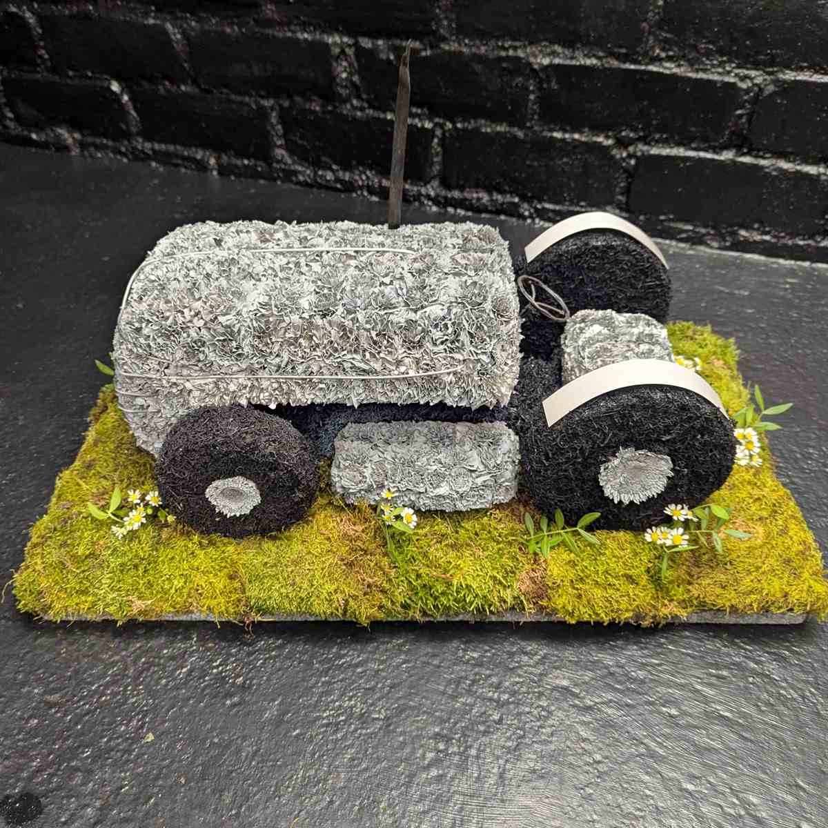 Grey Fergie tractor floral tribute for funerals – close-up