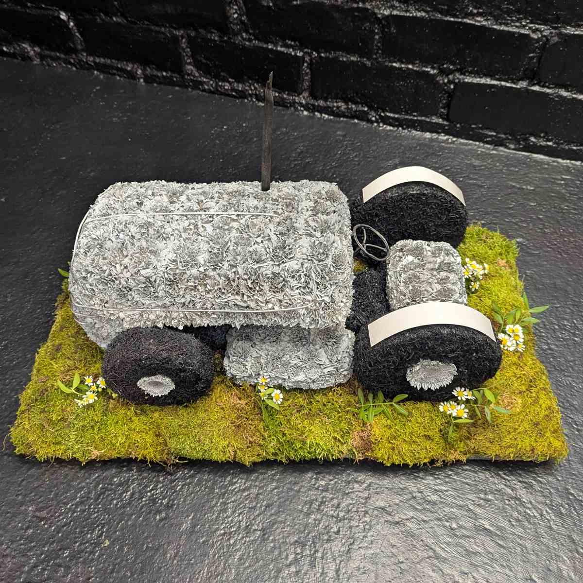 Grey Fergie tractor floral tribute for funerals – side view