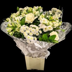Classic White Flower Bouquet with roses and foliage