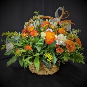 Orange rose flower basket arrangement