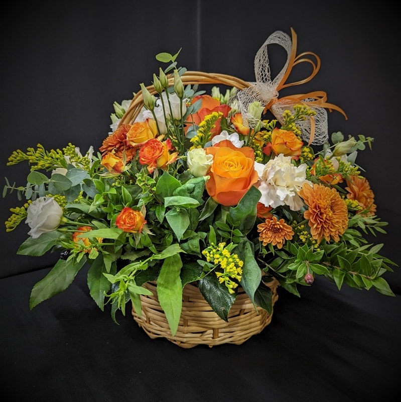 Orange rose flower basket arrangement