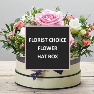 Florist choice flower hat box with pink and white blooms – Anastasia Florists Aberdeen