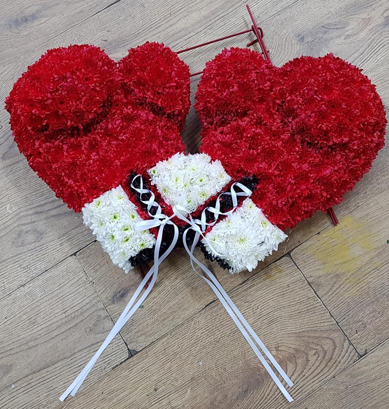 Floral boxing gloves tribute for funeral