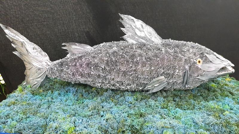 Unique fish-shaped funeral tribute arrangement