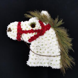 White and red floral horse tribute for funeral