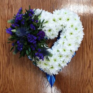 Miniature Heart floral tribute with white chrysanthemums