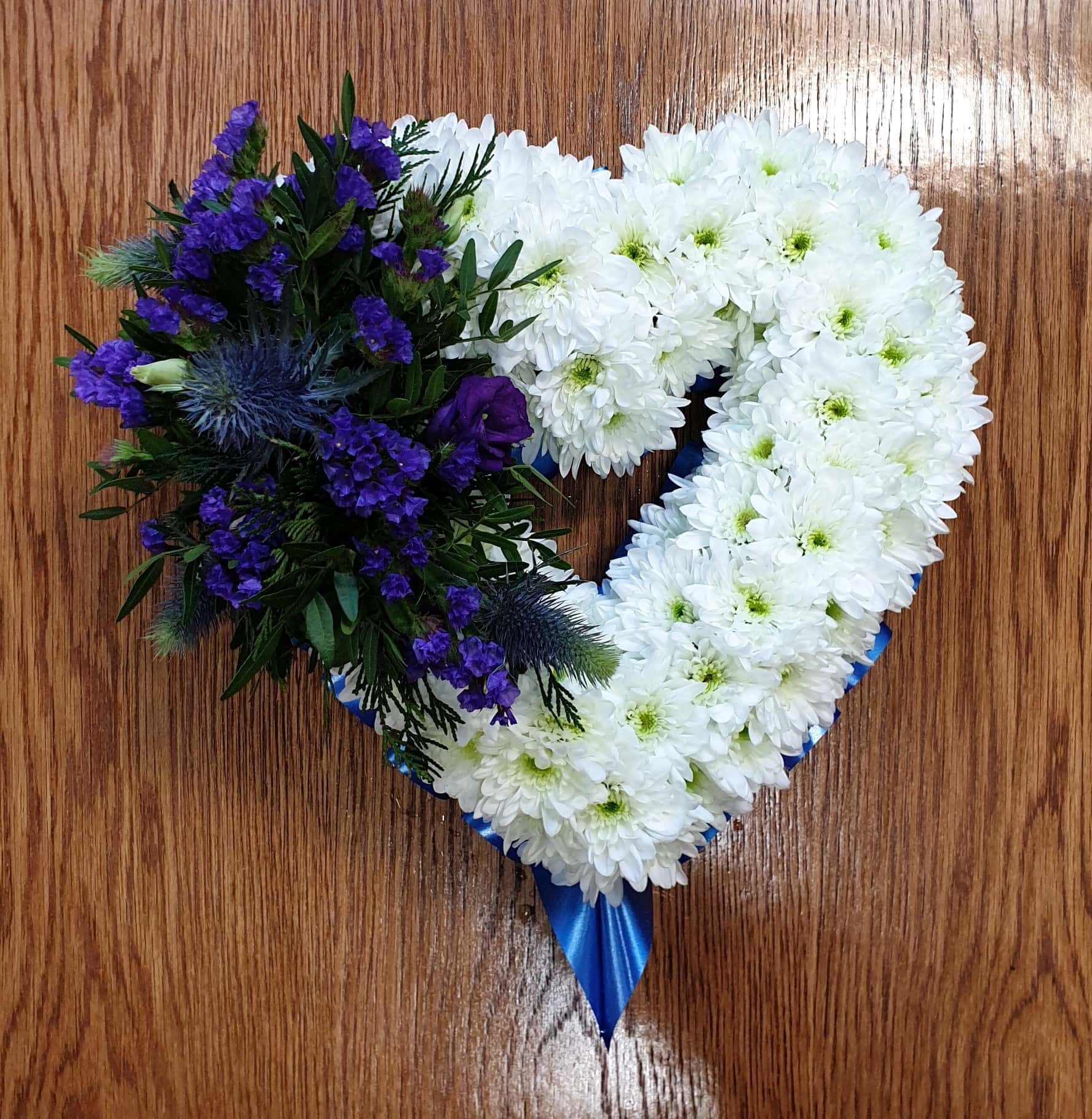 Miniature Heart floral tribute with white chrysanthemums