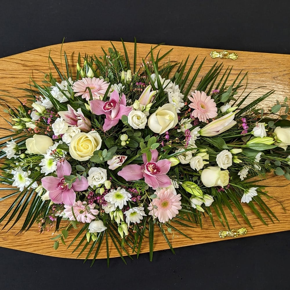 Pink and white flower Funeral Single Ended Spray aberdeen