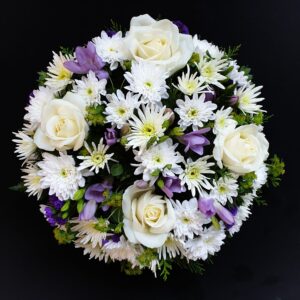White roses and chrysanthemums funeral posy